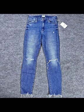 MOTHER Indigo Distressed Skinny Jeans